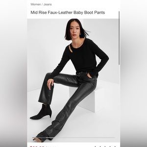 Mid rise slim boot cut black faux leather pants